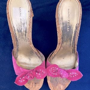 Marc Fisher Magenta Bling Bow Peep-Toe Heels Sandals Size 9 1/2